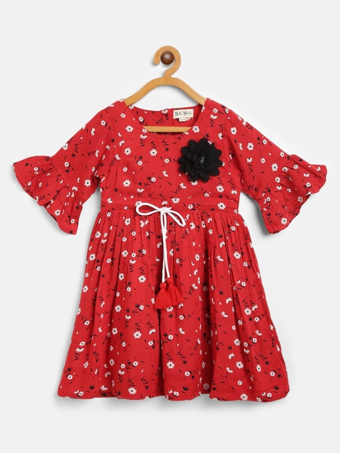 

Bella Moda Girls Red & Black Floral Print A-Line Dress
