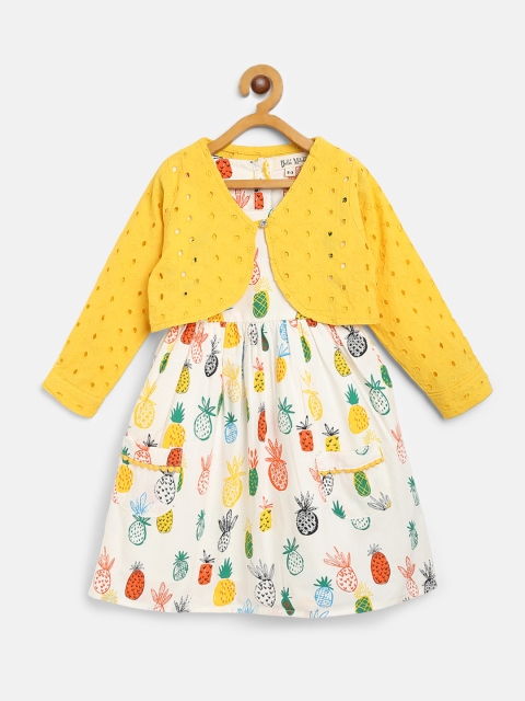 

Bella Moda Girls White & Yellow Pineapple Print A-Line Dress With Shrug