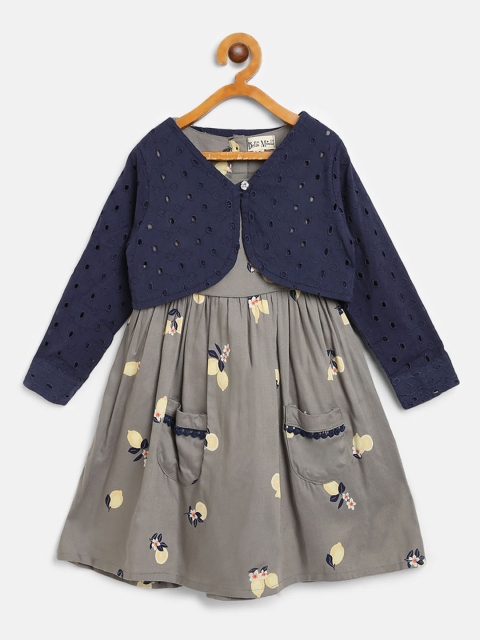 

Bella Moda Girls Taupe & Beige Floral Print A-Line Dress With Shrug