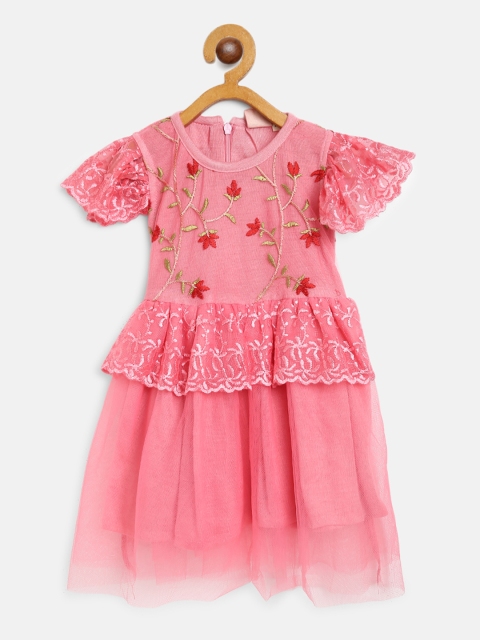 

Bella Moda Girls Pink Net Embroidered Fit & Flare Dress
