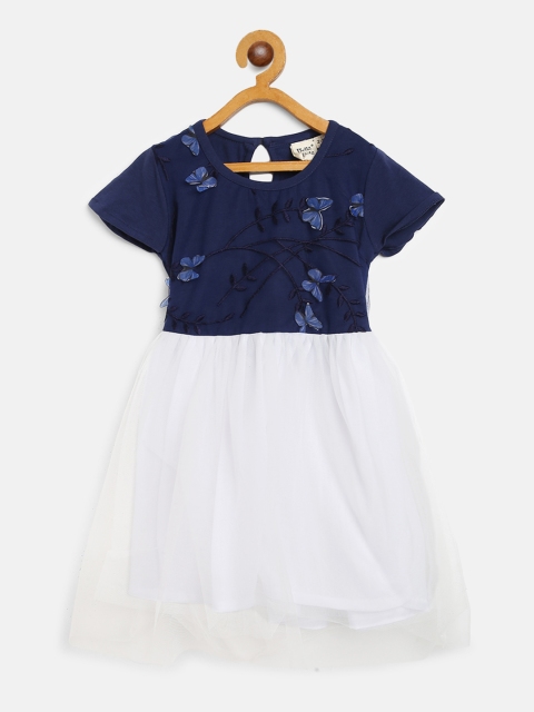 

Bella Moda Girls Navy Blue & White Colourblocked Fit and Flare Dress