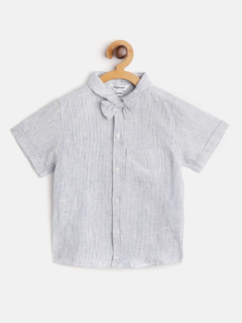 

TOFFY HOUSE Boys Blue & White Regular Fit Striped Casual Shirt With Bow Tie