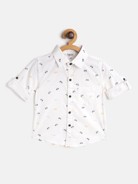 

TOFFY HOUSE Boys White & Black Regular Fit Bicycle Print Casual Shirt