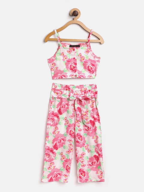 

pspeaches Girls Off-White & Blue Striped Co-Ords Jumpsuit, Pink
