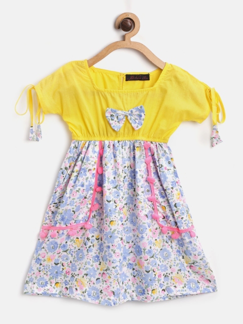 

pspeaches Girls Yellow & Blue Floral Print Empire Dress