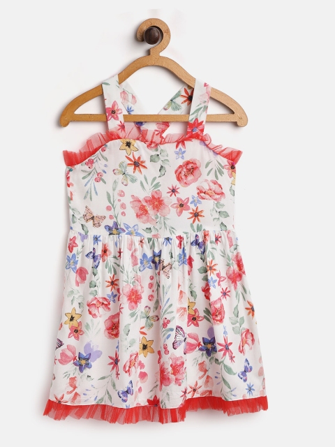 

pspeaches Girls White & Red Floral Print A-Line Dress