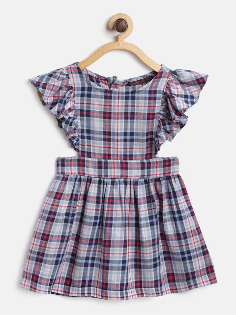 

pspeaches Girls Blue& Pink Checked Pinafore Dress