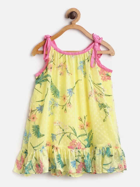 

pspeaches Girls Yellow & Green Floral Print A-Line Dress