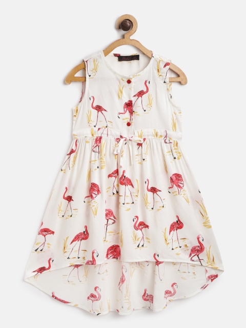 

pspeaches Girls White & Pink Flamingo Print A-Line Dress