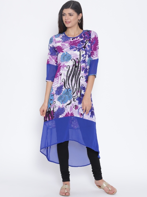 

Rain & Rainbow Purple & Blue Floral Print A-Line Kurta