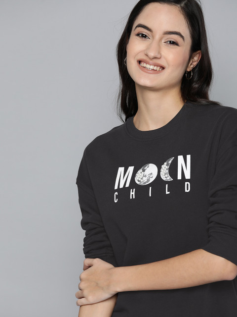 

Mast & Harbour Women Black & White Pure Cotton Printed Sweatshirt