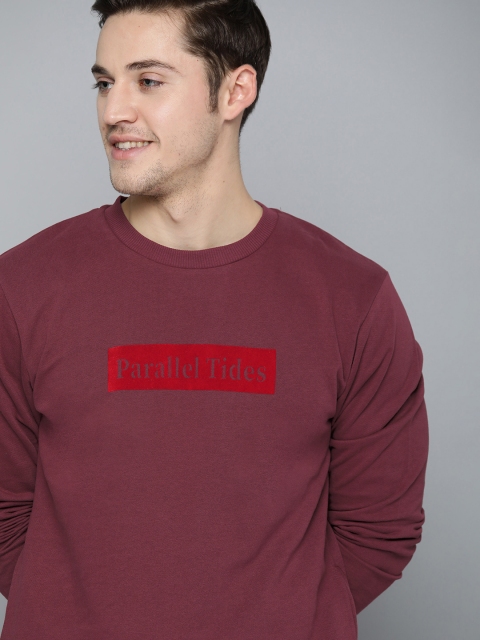 

Mast & Harbour Men Maroon Pure Cotton Solid Sweatshirt