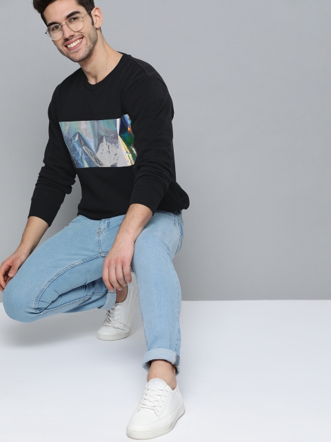 

Mast & Harbour Men Black & Silver Pure Cotton Colourblocked Sweatshirt