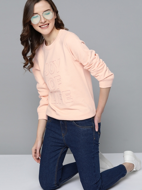 

Mast & Harbour Women Peach-Coloured Self Design Sweatshirt