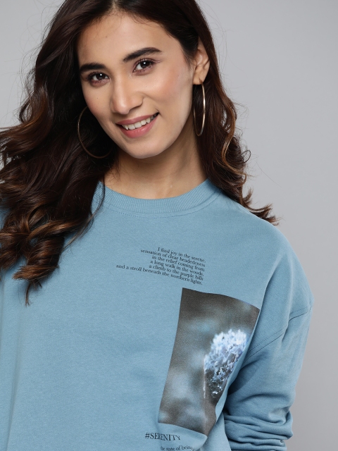 

Mast & Harbour Women Blue & Black Pure Cotton Printed Sweatshirt