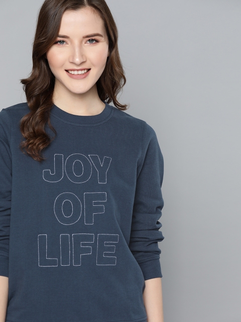 

Mast & Harbour Women Navy Blue Self Design Sweatshirt