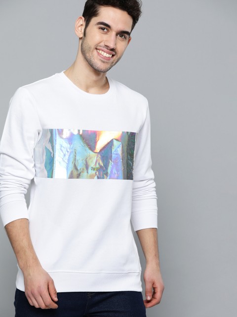 

Mast & Harbour Men White Colourblocked Iridiscent Effect Sweatshirt