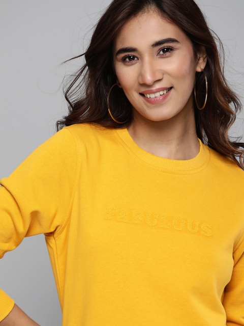 

Mast & Harbour Women Mustard Yellow Pure Cotton Solid Sweatshirt