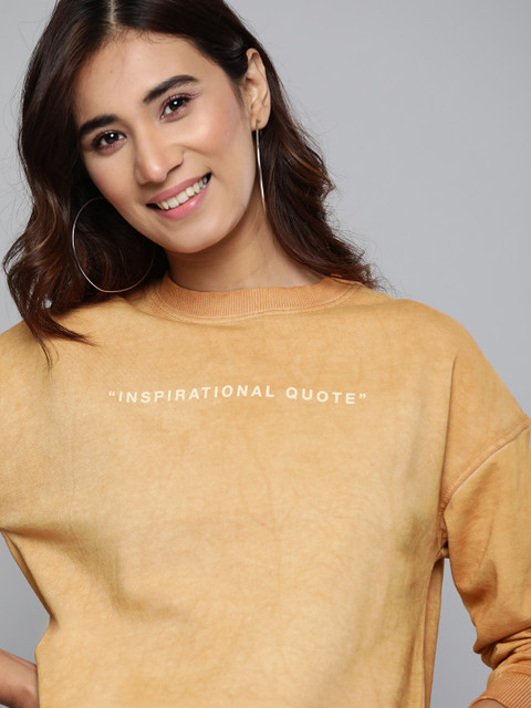 

Mast & Harbour Women Mustard Yellow Tie & Dye Pure Cotton Sweatshirt