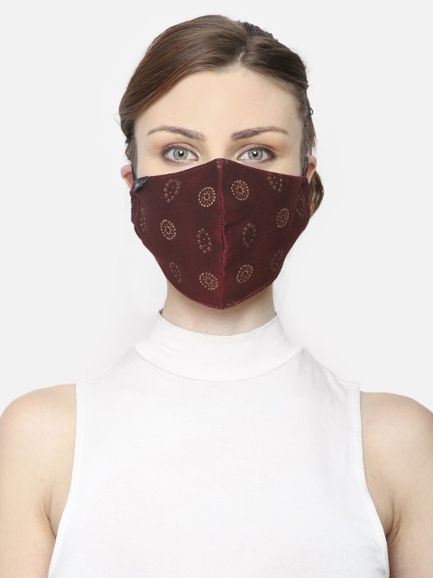 

Anekaant Women Printed 3-Ply Anti-Dust Reusable Cloth Masks, Maroon