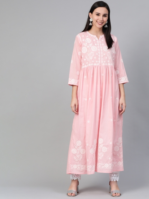 

Anubhutee Women Pink & White Embroidered Kurta with Trousers