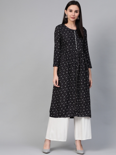 

Anubhutee Women Black & Charcoal Grey Printed A-Line Kurta