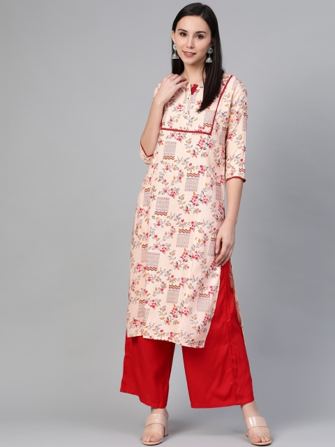 

Anubhutee Women Peach-Coloured & Red Printed Kurta with Palazzos