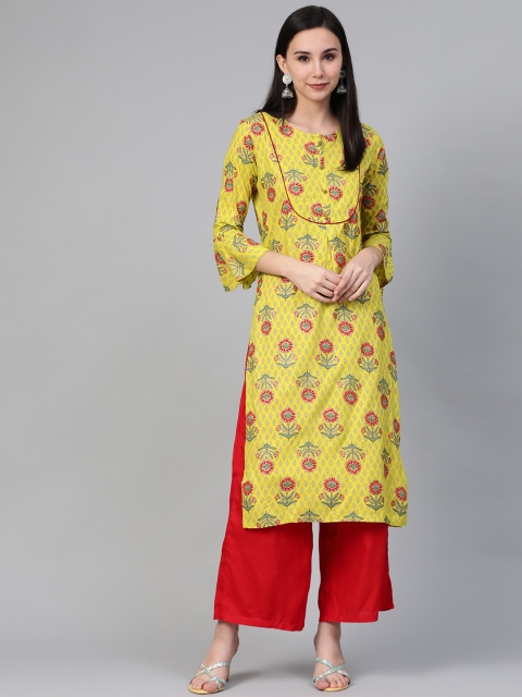 

Anubhutee Women Lime Green & Red Printed Kurta with Palazzos