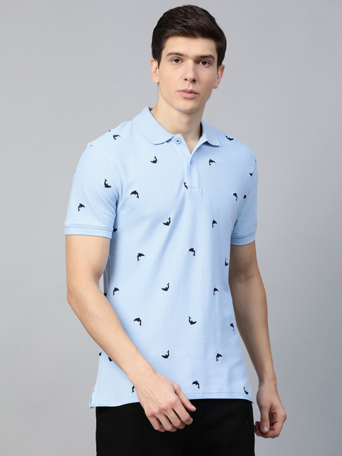 

Marks & Spencer Men Blue Slim Fit Conversational Embroidered Polo Collar T-shirt