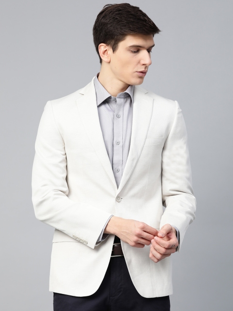 

Marks & Spencer Men Beige Solid Slim Fit Single-Breasted Smart Casual Blazer