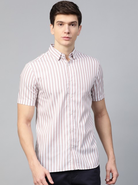 

Marks & Spencer Men White & Dusty Pink Regular Fit Striped Casual Shirt