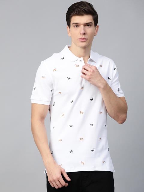 

Marks Spencer Men White Black Embroidered Slim Fit Polo Collar Pure Cotton T-shirt