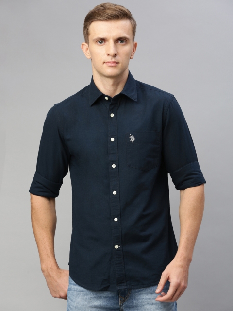 

U.S. Polo Assn. Men Navy Blue Tailored Fit Solid Casual Shirt