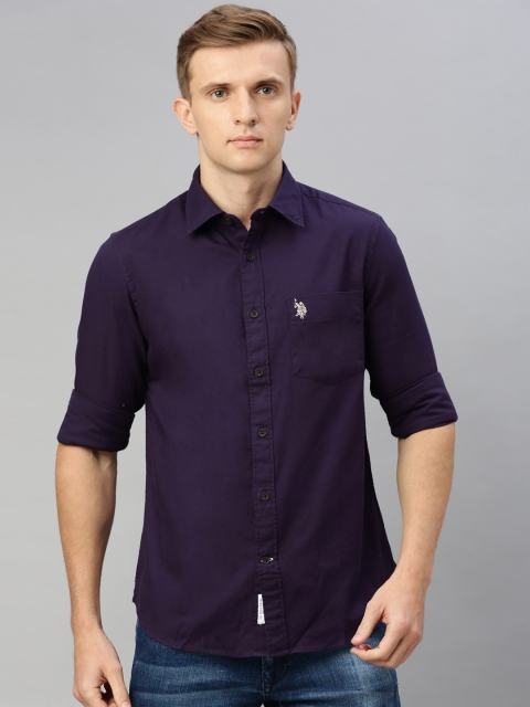 

U.S. Polo Assn. Men Purple Tailored Fit Solid Casual Shirt