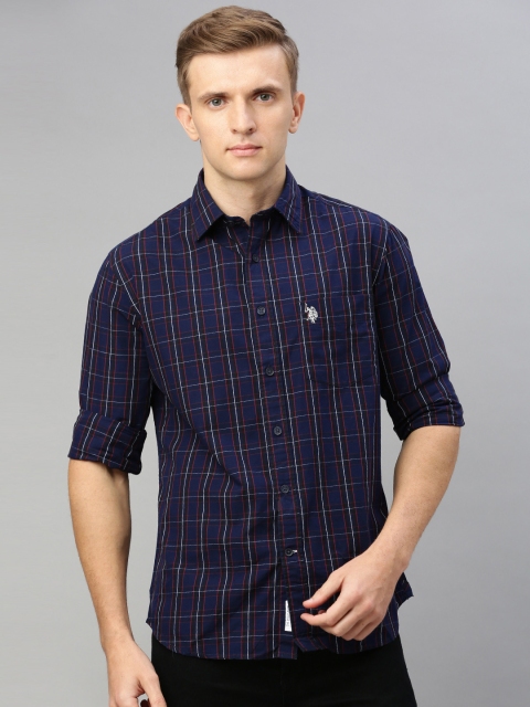 

U.S. Polo Assn. Men Navy Blue & Black Tailored Fit Checked Casual Shirt