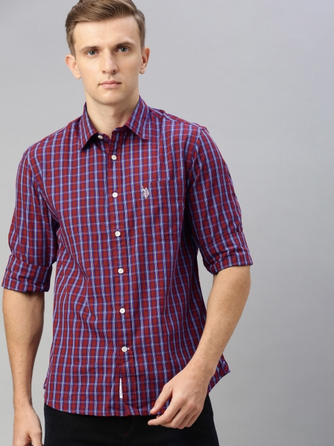 

U.S. Polo Assn. Men Maroon & Blue Tailored Fit Checked Casual Shirt