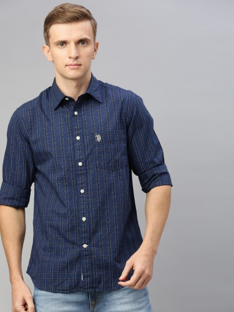 

U.S. Polo Assn. Men Blue & White Tailored Fit Checked Casual Shirt