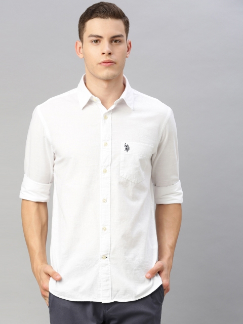 

U.S. Polo Assn. Men White Tailored Fit Solid Casual Shirt