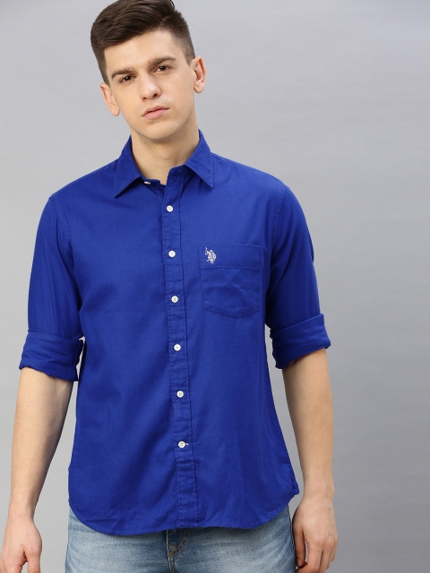 

U.S. Polo Assn. Men Blue Tailored Fit Solid Casual Shirt