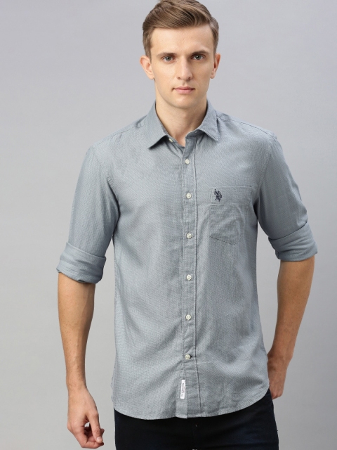 

U.S. Polo Assn. Men Grey Tailored Fit Solid Casual Shirt