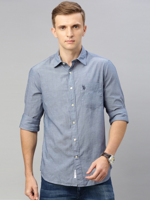 

U.S. Polo Assn. Men Blue Tailored Fit Solid Casual Shirt
