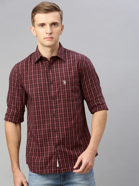 

U.S. Polo Assn. Men Maroon & Brown Tailored Fit Checked Casual Shirt