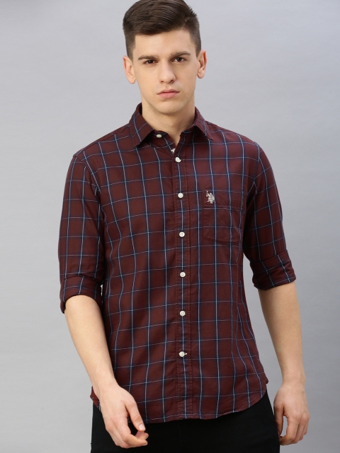 

U.S. Polo Assn. Men Brown & Navy Blue Tailored Fit Checked Casual Shirt