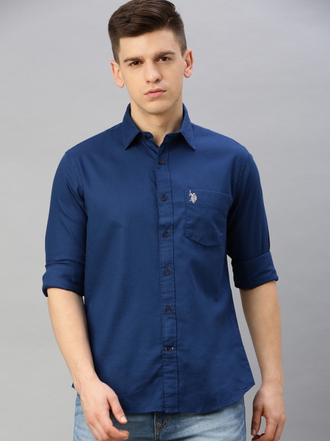 

U.S. Polo Assn. Men Blue Tailored Fit Solid Casual Shirt