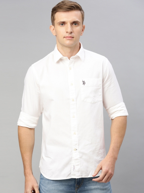 

U.S. Polo Assn. Men White Tailored Fit Solid Casual Shirt