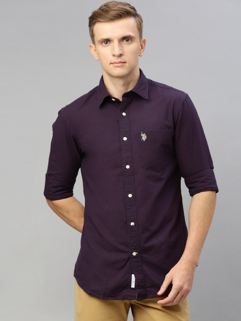 

U.S. Polo Assn. Men Purple Tailored Fit Solid Casual Shirt