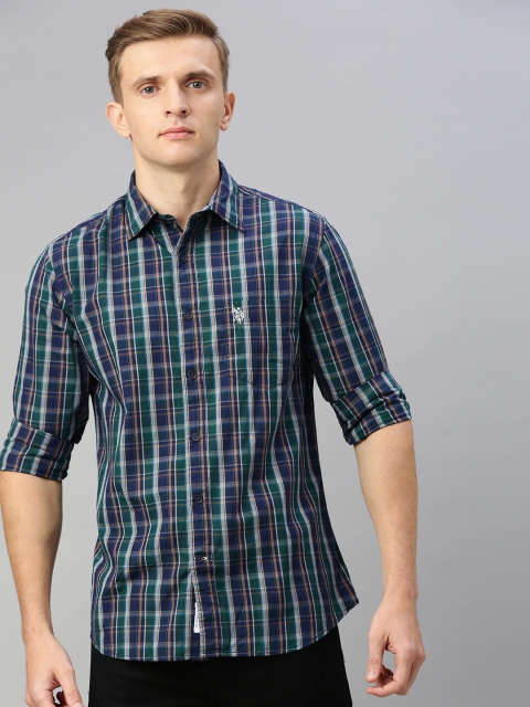 

U.S. Polo Assn. Men Green & Blue Tailored Fit Checked Casual Shirt