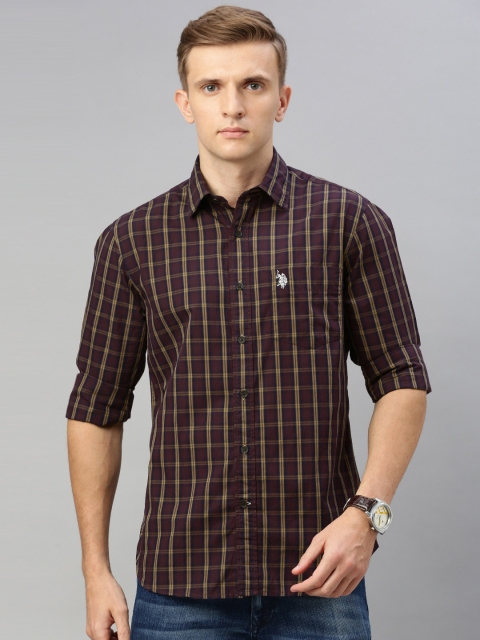

U.S. Polo Assn. Men Burgundy & Khaki Tailored Fit Checked Casual Shirt