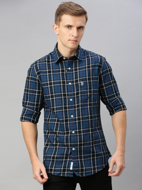

U.S. Polo Assn. Men Navy Blue & White Tailored Fit Checked Casual Shirt
