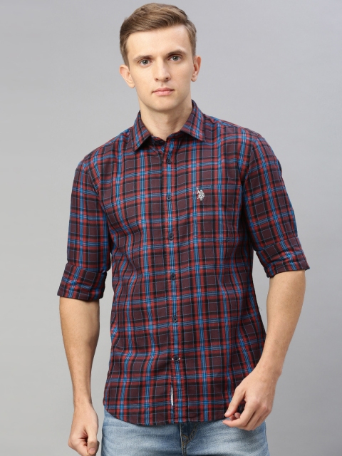 

U.S. Polo Assn. Men Maroon & Blue Tailored Fit Checked Casual Shirt